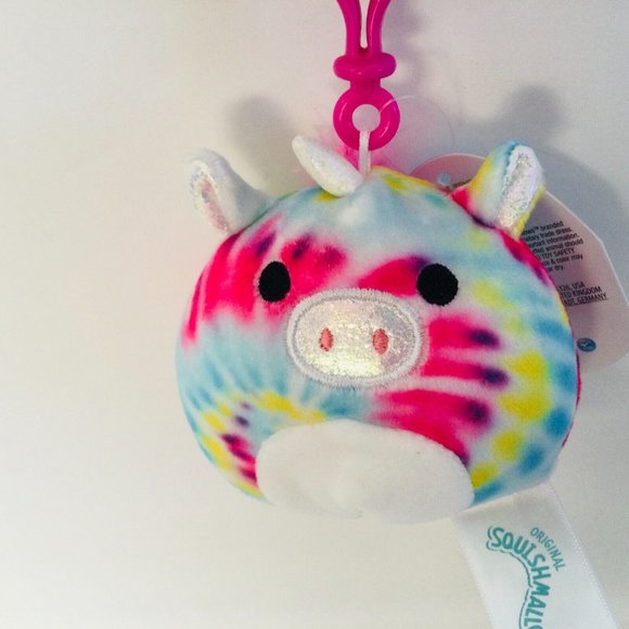 Squishmallows Clip 3.5" Atlas Unicorn Rainbow Tie Dye NWT - Picture 3 of 7